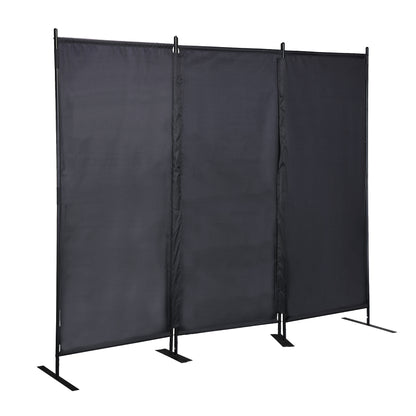 6 Ft Modern Room Divider, 3-Panel Folding Privacy Screen w Metal Standing, Portable Wall Partition, Black