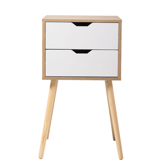 Set of 2 Wooden Modern Nightstand with 2 Drawers and 4 Solid Splayed Legs, Living Room Bedroom Furniture- White