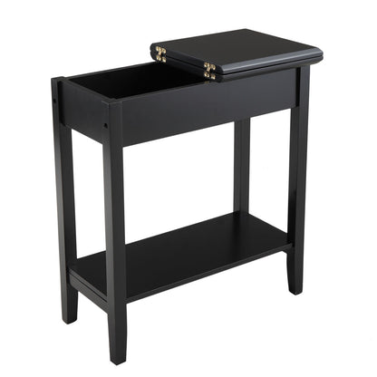 American Heritage Flip Top End Table Narrow Side Table with Storage Shelf - black