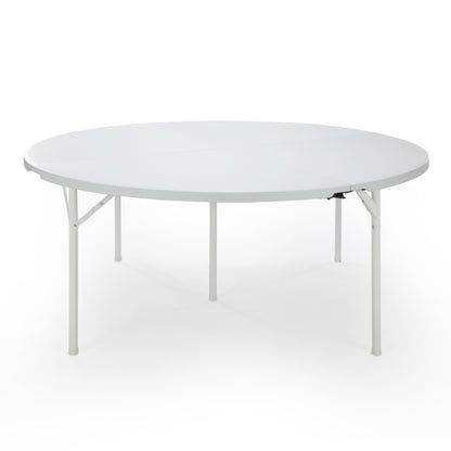 Round Plastic Folding Table with Carrying Handle, 66 Heavy Duty Foldable Round Table Indoor Outdoor, 5 Legs Portable Dining Round Table for Parties, Banquets and Events, White