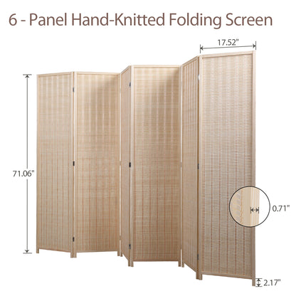 6 Panel Bamboo Room Divider, Private Folding Portable Partition Screen for Home Office - Natural